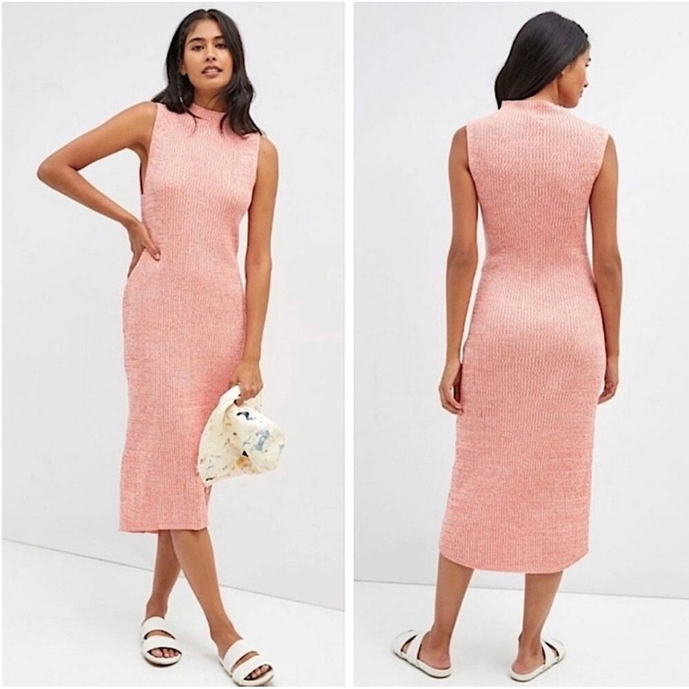 Anthropologie Daily Practice Ribbedโ Mock Neck Midi Dress Pink Space Dye Medium